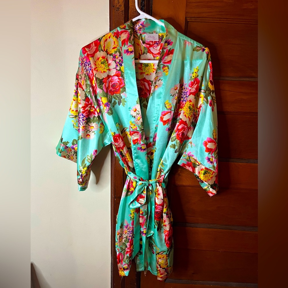 Mint Silk Multicolor Short Robe